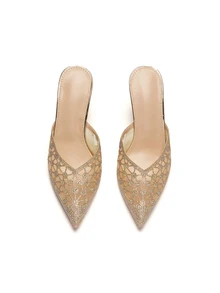 Rylithe Zapatos de tacón alto para mujer con puntera puntiaguda y decorados con rhinestones, para fiestas formales y bodas, elegantes, tipo mule, para atuendos de verano - Multicolor - View 2