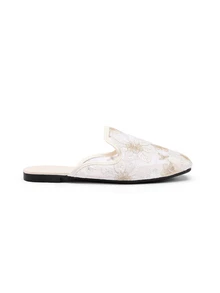 Rylithe Fall/Winter Women Floral Embroidered Mesh Panel Flat Mules, Fashion Outdoor Flats - Beige - View 5