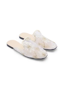 Rylithe Fall/Winter Women Floral Embroidered Mesh Panel Flat Mules, Fashion Outdoor Flats - Beige - View 3