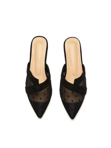 Rylithe Zuecos planos de malla transparente con lunares para otoño/invierno - Negro - Ver 2
