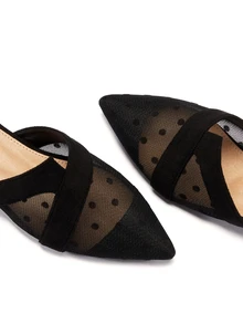 Rylithe Zuecos planos de malla transparente con lunares para otoño/invierno - Negro - Ver 6