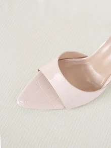 Clariva Sepatu Hak Tinggi Wanita Musim Semi/Panas, Sepatu Mule Ujung Lancip Elegan Modis dengan Dekorasi Batu Bertekstur Berkilau, Cocok untuk Pesta - Aprikot - View 5