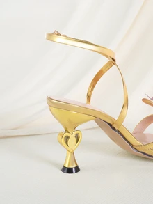 Clariva Women's High Heels, Fashion Party Outdoor High-End Gathering Lacquered Asymmetric Heel Square Toe Shiny Metallic Material - Gold - View 3