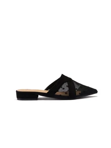 Rylithe Zuecos planos de malla transparente con lunares para otoño/invierno - Negro - Ver 5
