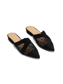 Rylithe Zuecos planos de malla transparente con lunares para otoño/invierno - Negro - Ver 3