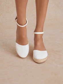 Tropiscape Women's High Heel Wedge Espadrille Sandals, Fashion Round Toe Hollow Ankle Strap Design - White - View 4