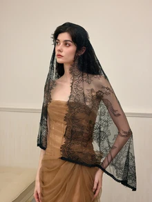 Rylithe Bride Lace White Shawl Veil Shawl, Black Latin Wedding Veil Halloween Valentine's Day Valentines Autumn Accessories - Multicolor - View 4