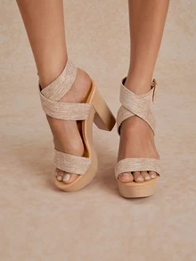 Tropiscape Fashionable Summer High Heel Platform Women's Sandals With Ankle Strap And Wood-Like Heel, Perfect For Nightclubs And Parties - Apricot - View 3