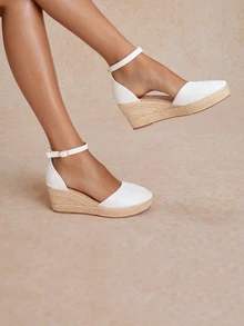 Tropiscape Women's High Heel Wedge Espadrille Sandals, Fashion Round Toe Hollow Ankle Strap Design - White - View 1