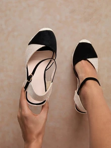 Tropiscape Cap Toe Ankle Strap Espadrille Linen Wedge Court Shoes - Multicolor - View 4
