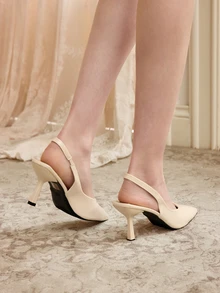 Rylithe Tacones de punta fina con tacón estrecho para mujeres, sandalias mule sin talón elásticas - Albaricoque - Ver 5