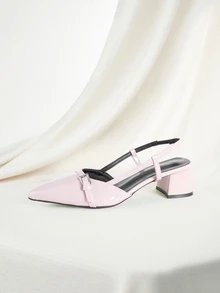 Clariva Women's Pointed Toe Kitten Heel Slingback Sandals, Maroon - Barely Pink - View 2
