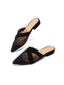 Rylithe Zuecos planos de malla transparente con lunares para otoño/invierno - Negro - Ver 4