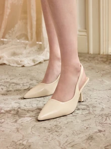 Rylithe Tacones de punta fina con tacón estrecho para mujeres, sandalias mule sin talón elásticas - Albaricoque - Ver 4