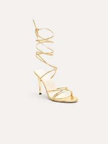TuEzra Spring/Summer Women's Sexy High Heels Party Pumps, Slim High Heel Rhinestone Strappy Roman Sandals - Gold - View 4
