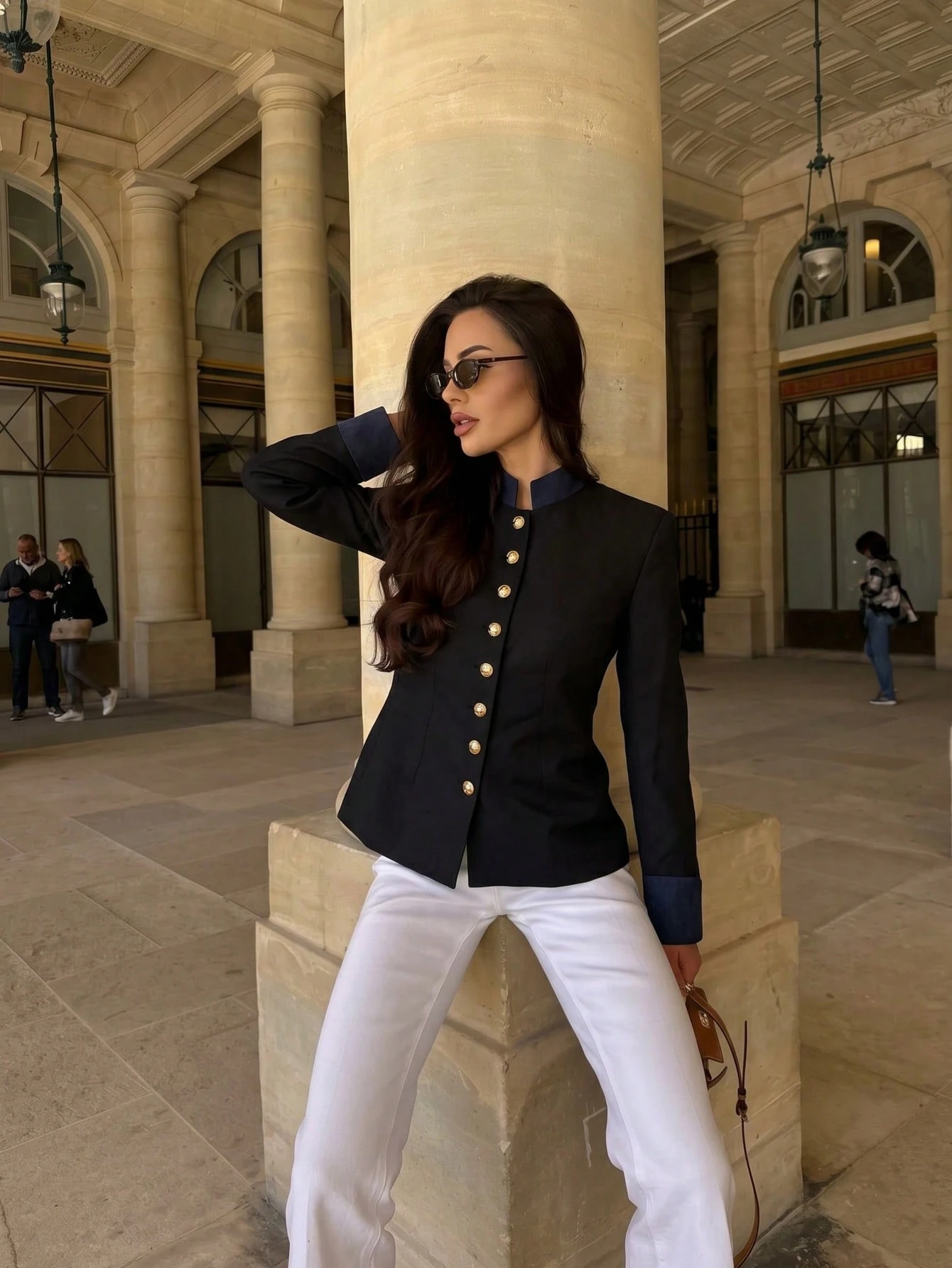 Women's Button Collar Long Sleeve Fitted Sports Jacket - Royal Blue - View 1