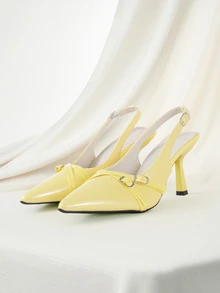 Clariva Women's Pointed Toe Kitten Heel Slip-On Sandals - Yellow - View 1