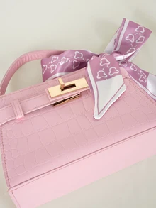 Clariva Fashionable Minimalist Handbag For Women, New Luxury Crocodile Embossed Shoulder Bag, Commuter Crossbody Bag With Scarf - Pink - View 5