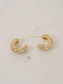 Clariva 1pair Fashionable Cubic Zirconia C Shape Simple Design Elegant Quality Ladies' Earrings - Yellow Gold - View 3
