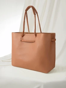 Clariva 1pc Vintage Dual-Compartment Handbag, Large Capacity Tote Shoulder Bag, Versatile Commuter Casual Chic Adjustable Strap Women Bag - Brown - View 2
