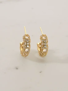 Clariva 1pair Fashionable Cubic Zirconia C Shape Simple Design Elegant Quality Ladies' Earrings - Yellow Gold - View 1