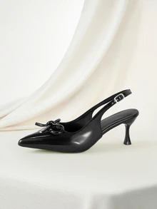 Clariva Women's Pointed Toe Butterfly Knot Sandals, 7cm High Heel Roman Style Kitten Heel Slip-On Dress Shoes, Fairy Style - Black - View 2