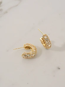Clariva 1pair Fashionable Cubic Zirconia C Shape Simple Design Elegant Quality Ladies' Earrings - Yellow Gold - View 4