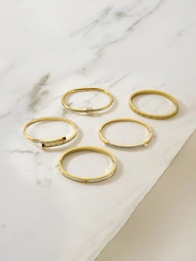 Clariva 5pcs/Set Personalized Multi-Color Stainless Steel Bracelet & Bangle Set, Unique Design, Fashionable, Exquisite Ideal Gift - Gold 13 - View 2