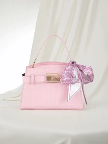 Clariva Fashionable Minimalist Handbag For Women, New Luxury Crocodile Embossed Shoulder Bag, Commuter Crossbody Bag With Scarf - Pink - View 1