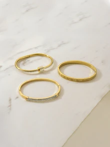 Clariva 5pcs/Set Personalized Multi-Color Stainless Steel Bracelet & Bangle Set, Unique Design, Fashionable, Exquisite Ideal Gift - Gold 13 - View 5