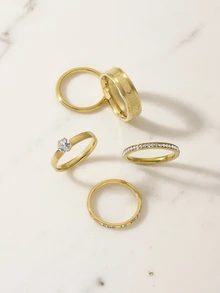 Clariva Znice 2026 New 18K Gold Plated Stainless Steel Minimalist Personalized Full Rhinestone Flower Ring Set, Stackable Single Band Suitable For Party - Gold 4 - View 2