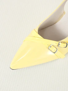 Clariva Women's Pointed Toe Kitten Heel Slip-On Sandals - Yellow - View 5
