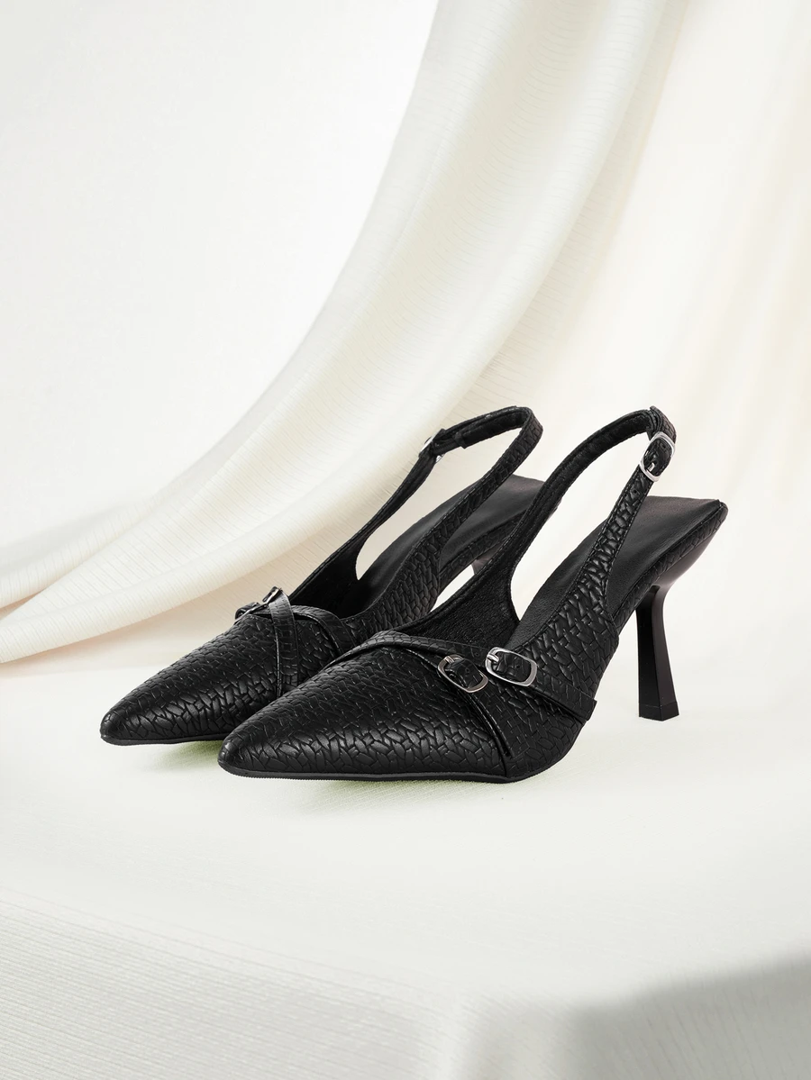 Clariva Women's Pointed Toe Kitten Heel Slip-On Sandals - Black - View 1