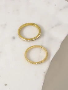 Clariva Znice 2026 New 18K Gold Plated Stainless Steel Minimalist Personalized Full Rhinestone Flower Ring Set, Stackable Single Band Suitable For Party - Gold 4 - View 5