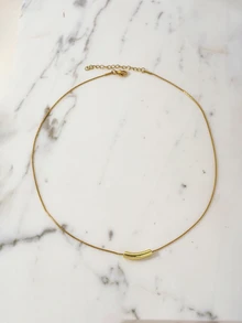 Clariva 1pc Versatile Minimalist Unique Smile Curved Tube Necklace, Elegant Design - Yellow Gold - View 1