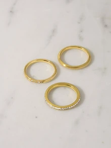 Clariva Znice 2026 New 18K Gold Plated Stainless Steel Minimalist Personalized Full Rhinestone Flower Ring Set, Stackable Single Band Suitable For Party - Gold 4 - View 3