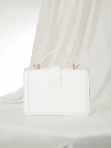 Clariva Vintage Solid Color Minimalist Metal Lock Square Shoulder Crossbody Bag With Mini Handbag, Suitable For Young Female College Students, Career Starters - White - View 3