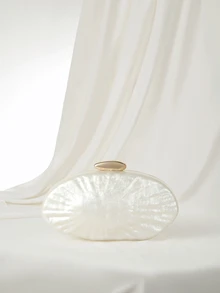 Clariva Chic Minimalist Marble Pattern Acrylic Clutch Bag, Unique Egg-Shape Personalized Party Chain Shoulder Bag - Champagne - View 3