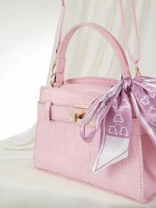 Clariva Fashionable Minimalist Handbag For Women, New Luxury Crocodile Embossed Shoulder Bag, Commuter Crossbody Bag With Scarf - Pink - View 4