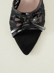 Clariva Sandalias de tacón alto de verano con punta abierta y malla, de estilo minimalista y versátil para ocasiones formales, con punta puntiaguda y elegante, zapatos de tacón alto para mujer, zapatos de tacón alto marrones para mujer - Lazo negro - Ver 4