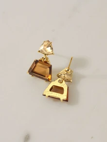 Clariva Geometric Crystal Drop Earrings - Brown - View 3