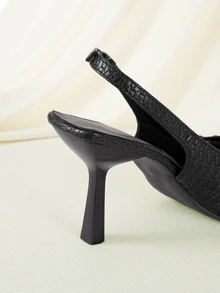 Clariva Women's Pointed Toe Kitten Heel Slip-On Sandals - Black - View 3