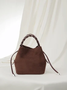 Clariva Este nuevo bolso de mano mini de moda presenta un diseño de unicolor, complementado por una decoración distintiva de la correa del hombro. Es un bolso portátil y elegante, muy adecuado para el trabajo, el transporte diario y diversas ocasiones como reuniones. - Café - Ver 3