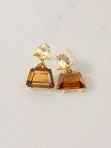 Clariva Geometric Crystal Drop Earrings - Brown - View 4