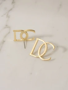 Clariva 1 Pair Asymmetrical Geometric Earrings For Women - Gold DC Letter Stud Earrings - View 2