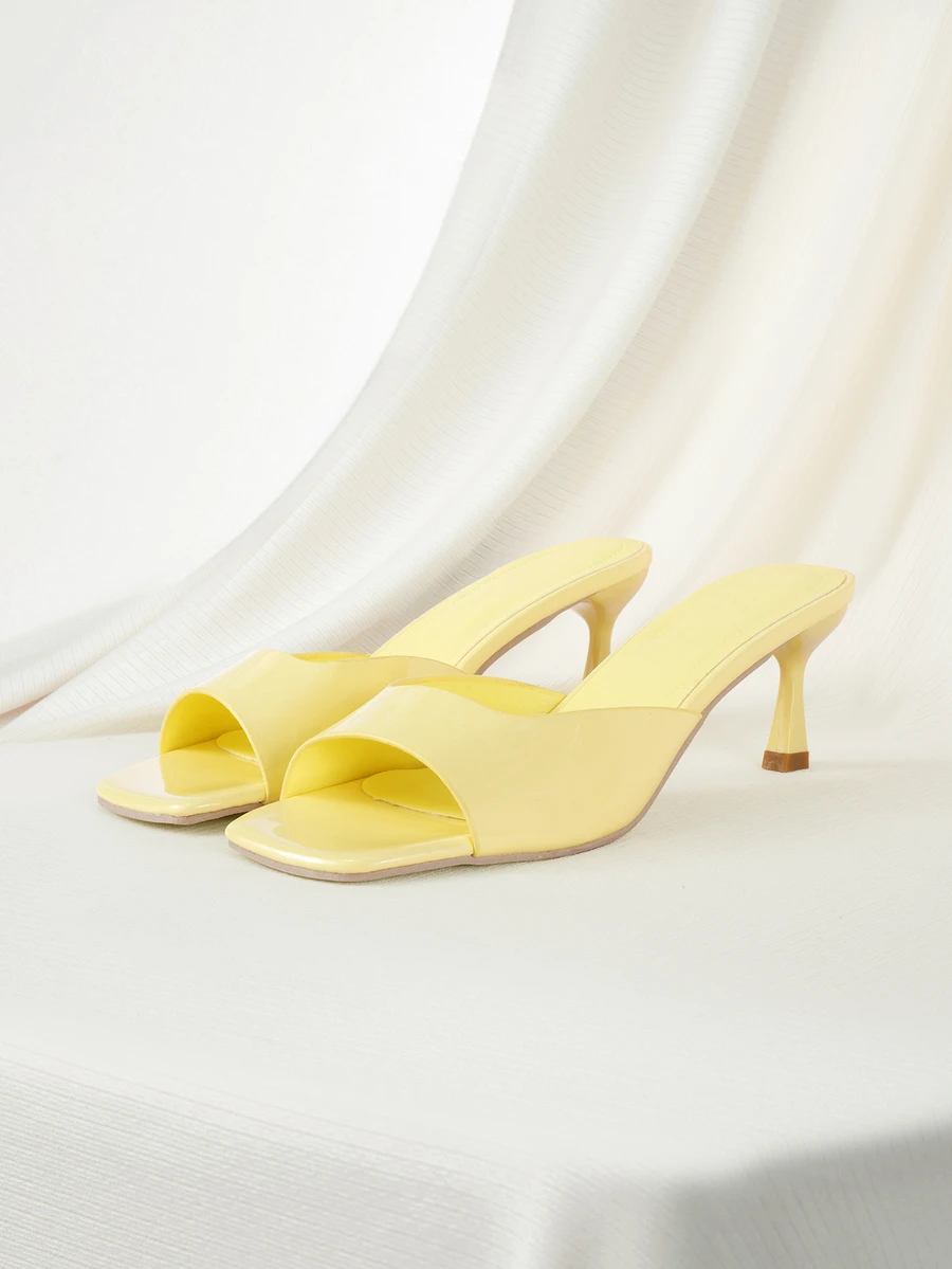 Clariva New High Heel Slide Sandals, Comfortable Fashion Versatile Elegant Thin Heel Square Toe Sexy Open Toe Slip-On Slippers For Women, Summer - Yellow - View 1
