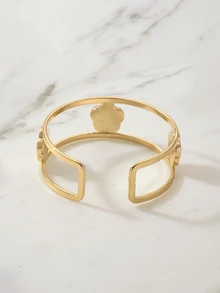 Clariva 1pc Elegant Lucky Clover Double-Line Design Opening Bangle For Women - White - View 3