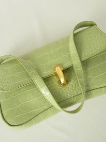 Clariva Fashionable Solid Color Metal Decor Shoulder Bag, Minimalist Elegant Style Underarm Handbag, Suitable For Shopping, Wallet, Young Women - Green - View 5