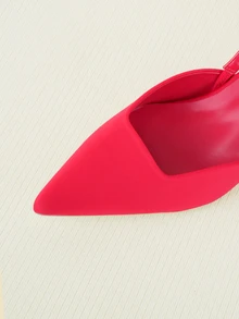 Clariva Women's Solid Color Kitten Heel Shoes, Elegant Pointed Toe High Heels, Ankle Strap High Heels - Red - View 5