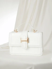 Clariva Vintage Solid Color Minimalist Metal Lock Square Shoulder Crossbody Bag With Mini Handbag, Suitable For Young Female College Students, Career Starters - White - View 1